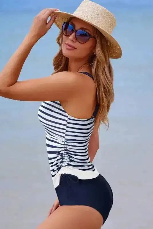 Tankinis Tummy Control Tankini Swimsuit - Blue Stripe