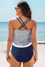 Tankinis Tummy Control Tankini Swimsuit - Blue Stripe