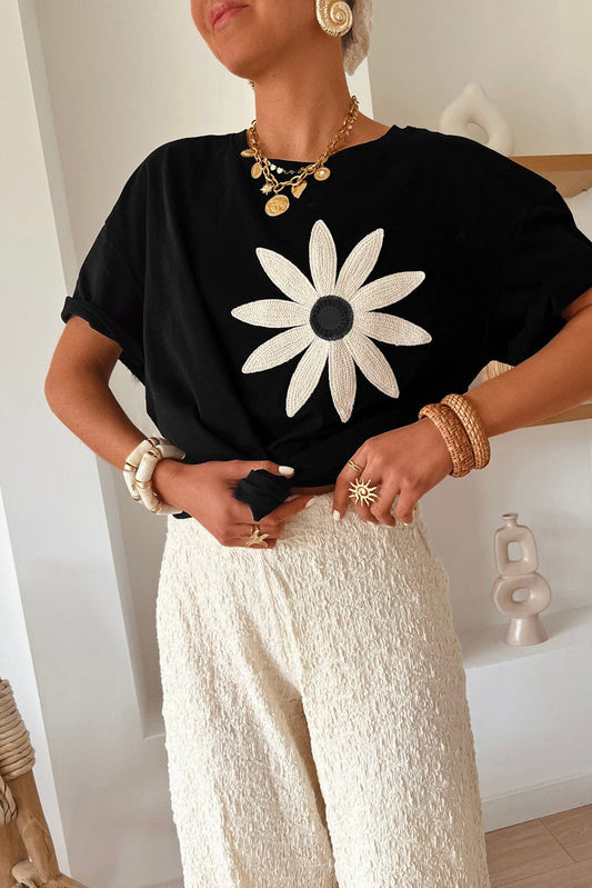 Tees Black / S / 95%Cotton+5%Elastane Crochet Bloom Harmony Tee