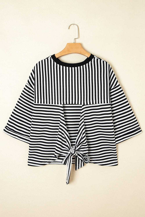 Tees BowVogue Women's Striped T-Shirt – Soft Cotton Bow Neck Casual Top