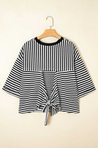 Tees BowVogue Women's Striped T-Shirt – Soft Cotton Bow Neck Casual Top