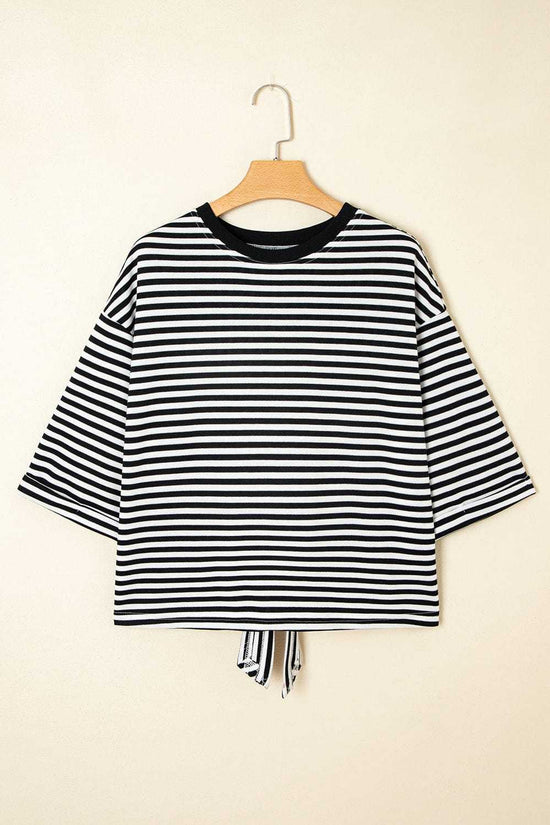 Tees BowVogue Women's Striped T-Shirt – Soft Cotton Bow Neck Casual Top