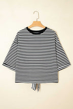 Tees BowVogue Women's Striped T-Shirt – Soft Cotton Bow Neck Casual Top