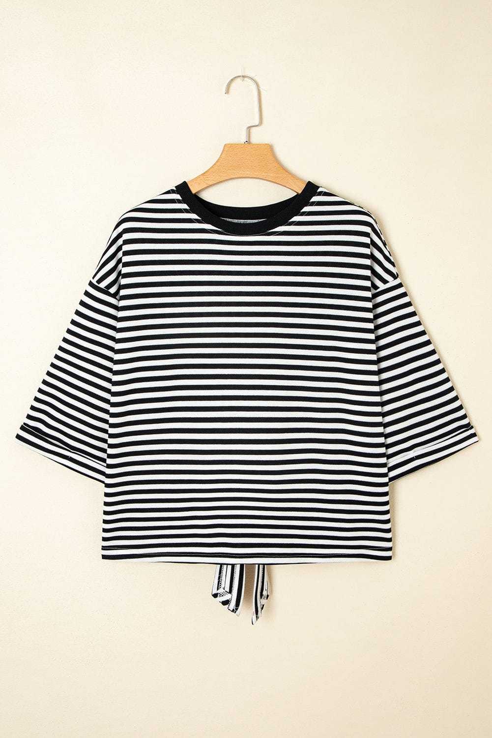 Tees BowVogue Women's Striped T-Shirt – Soft Cotton Bow Neck Casual Top