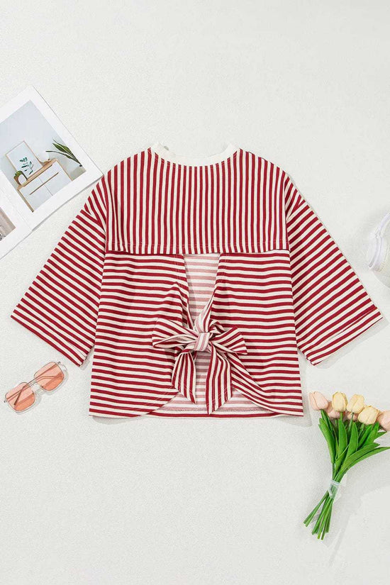 Tees BowVogue Women's Striped T-Shirt – Soft Cotton Bow Neck Casual Top