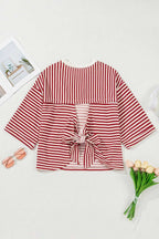 Tees BowVogue Women's Striped T-Shirt – Soft Cotton Bow Neck Casual Top