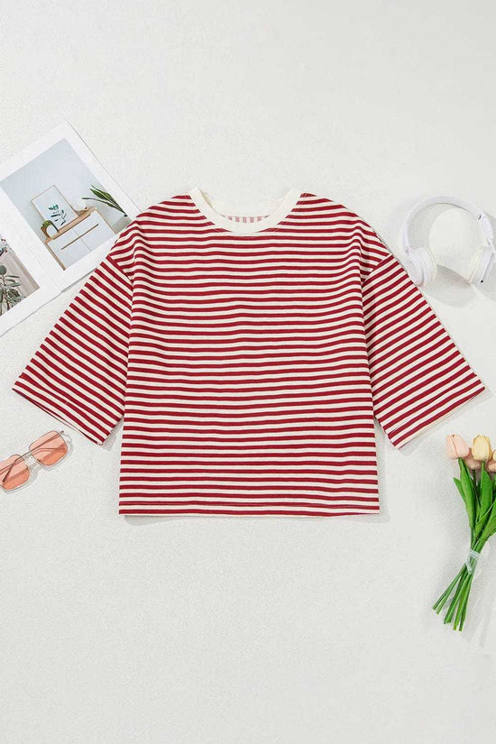 Tees BowVogue Women's Striped T-Shirt – Soft Cotton Bow Neck Casual Top