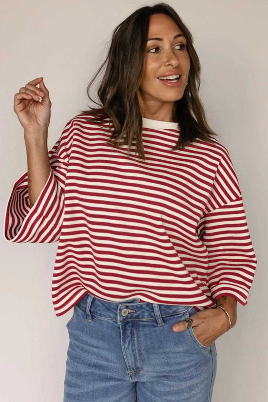 Tees BowVogue Women's Striped T-Shirt – Soft Cotton Bow Neck Casual Top