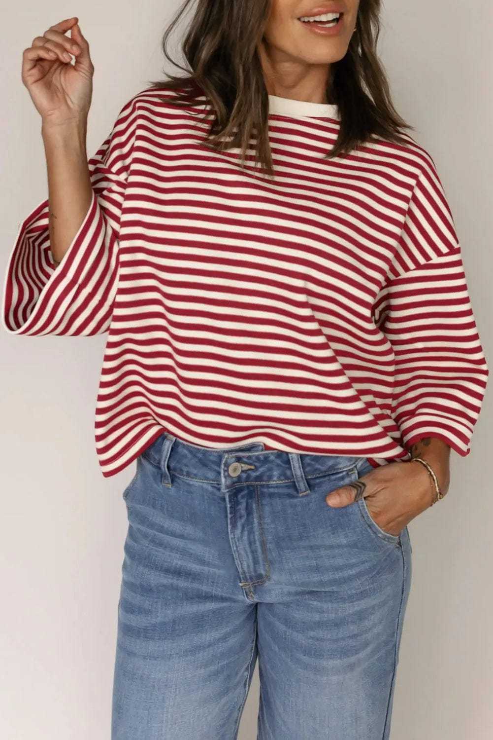 Tees BowVogue Women's Striped T-Shirt – Soft Cotton Bow Neck Casual Top