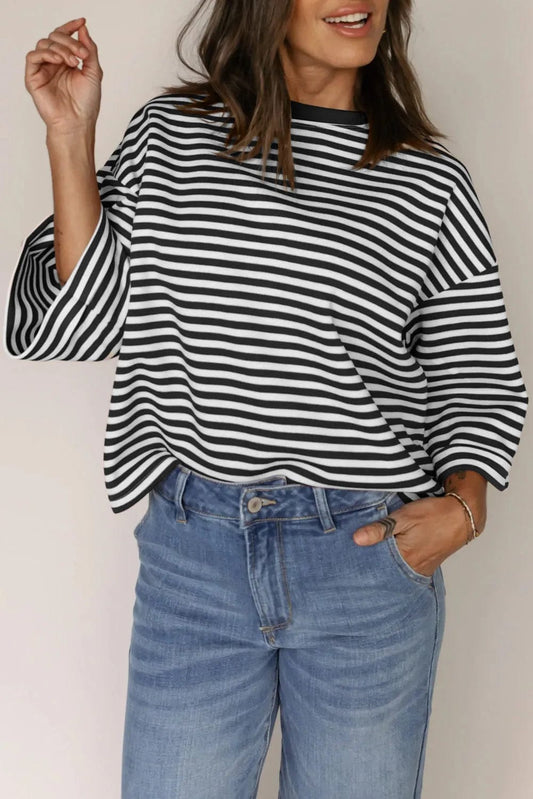 Tees BowVogue Women's Striped T-Shirt – Soft Cotton Bow Neck Casual Top