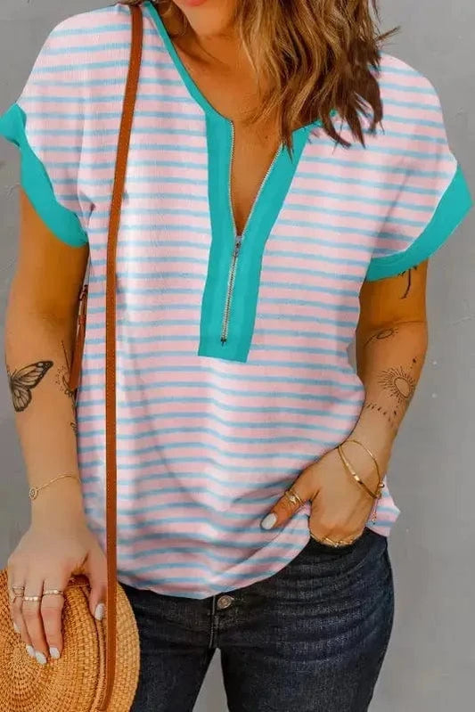 Tees Pink Stripe / S / 70%Polyester+25%Cotton+5%Elastane Pink Pacer Zip Top