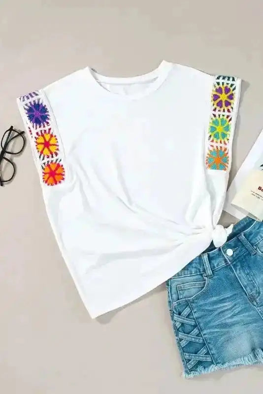 Tees White Bloom Crochet Top