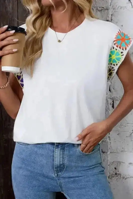 Tees White Bloom Crochet Top