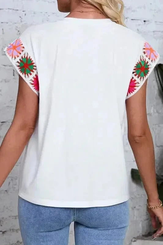 Tees White Bloom Crochet Top