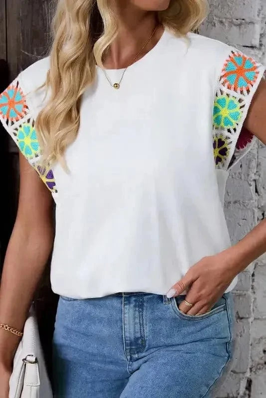 Tees White / S / 62%Polyester+32%Cotton+6%Elastane White Bloom Crochet Top