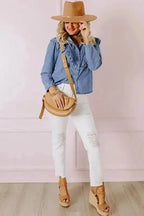 Tops/Blouses & Shirts Dusk Blue Denim Ruffled Shirt