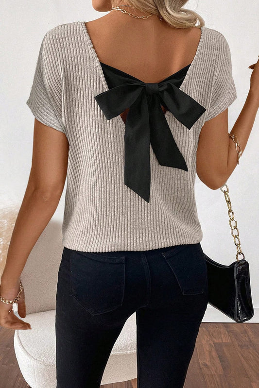 Tops Gray Morn / S / 95%Polyester+5%Elastane Soft Hue Bow Back Blouse