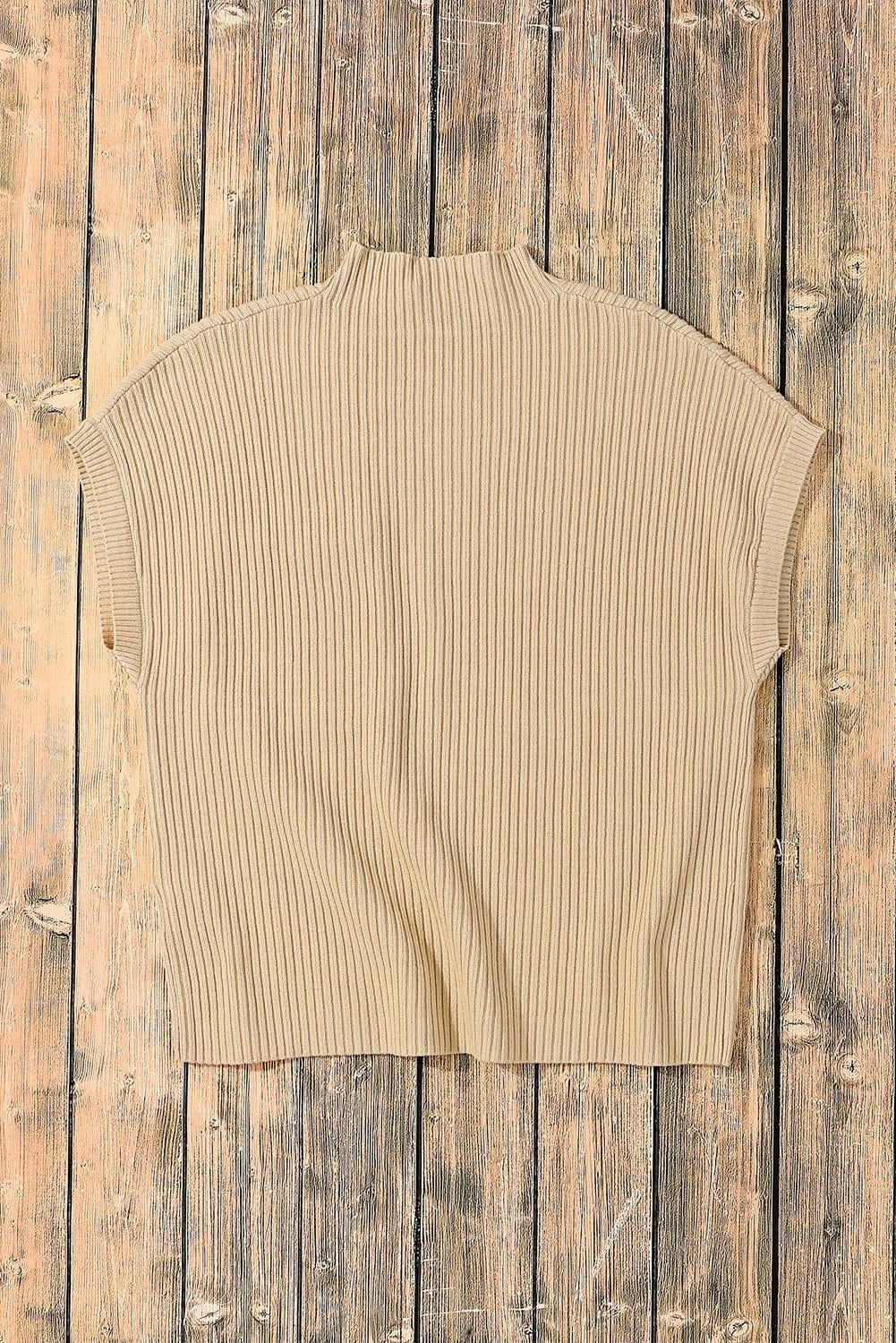 Tops Ribbed Knit Short Sleeve Sweater -  Patch Pocket