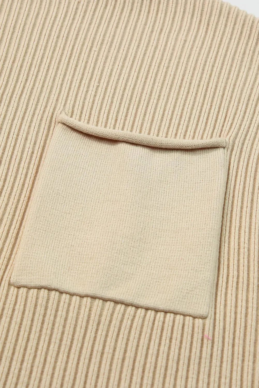 Tops Ribbed Knit Short Sleeve Sweater -  Patch Pocket