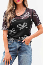 Tops & Tees Midnight Bow Mesh Tee