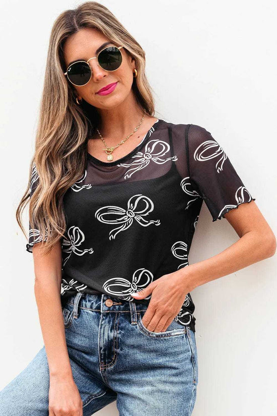 Tops & Tees Midnight Bow Mesh Tee