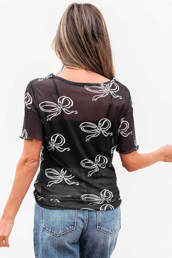 Tops & Tees Midnight Bow Mesh Tee