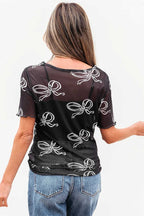 Tops & Tees Midnight Bow Mesh Tee