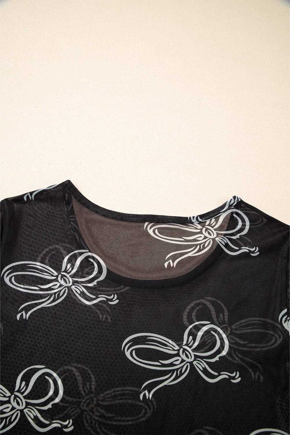 Tops & Tees Midnight Bow Mesh Tee