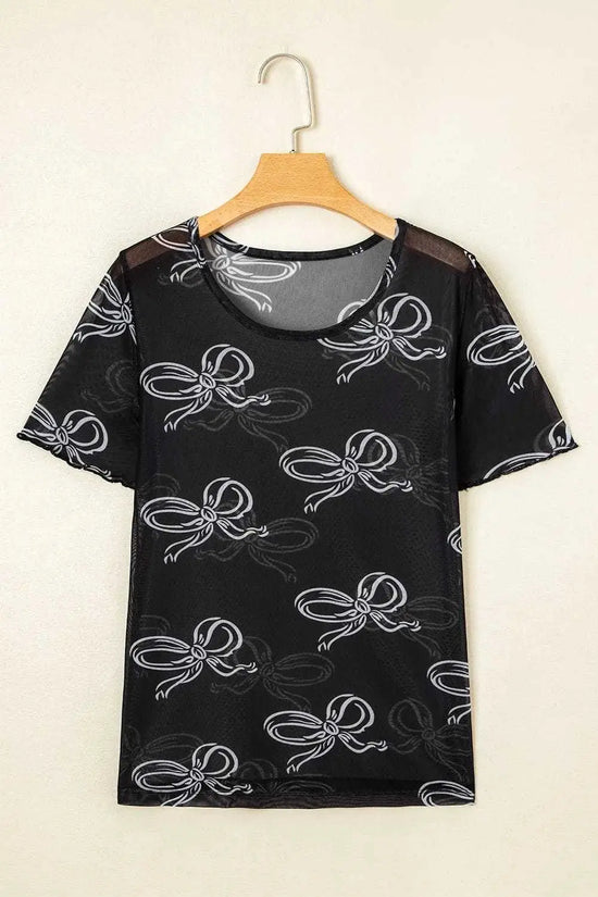Tops & Tees Midnight Bow Mesh Tee