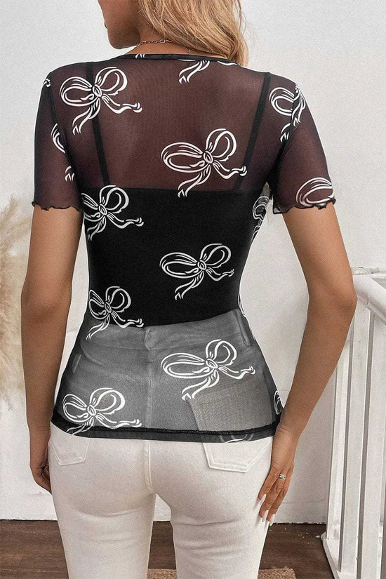 Tops & Tees Midnight Bow Mesh Tee