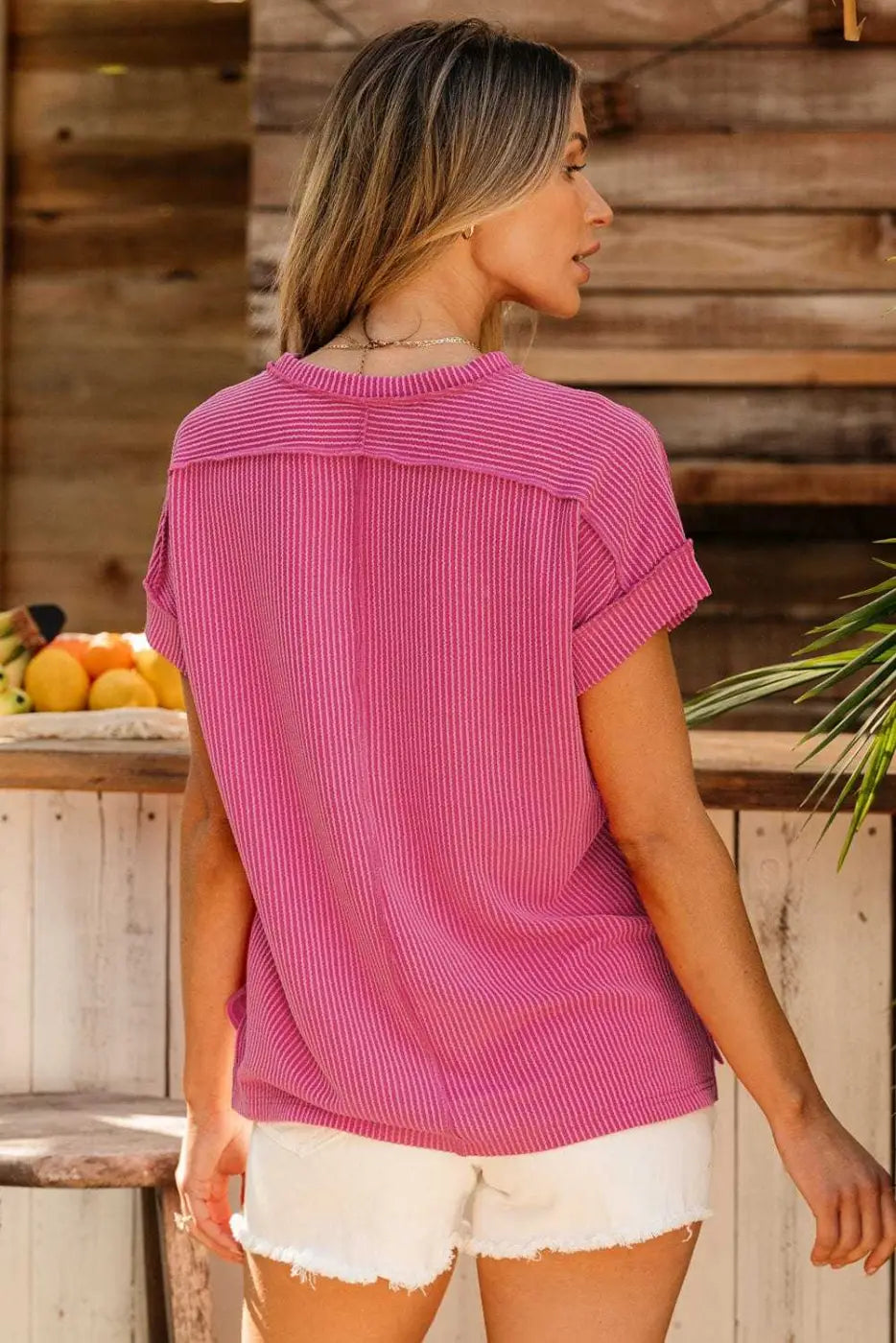 Tops/Tops & Tees Summer Knit Exposed Stitching T-shirt