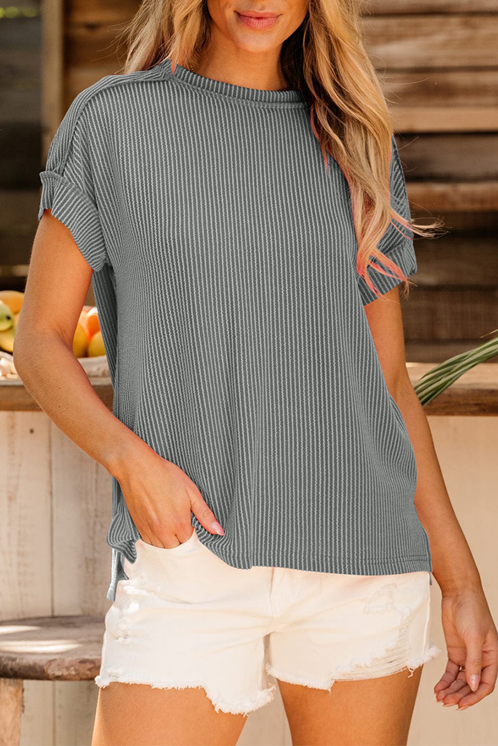 Tops/Tops & Tees Summer Knit Exposed Stitching T-shirt