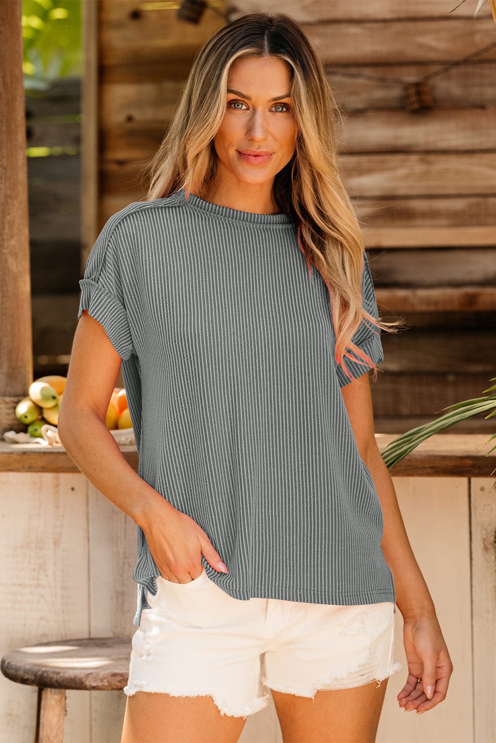 Tops/Tops & Tees Summer Knit Exposed Stitching T-shirt