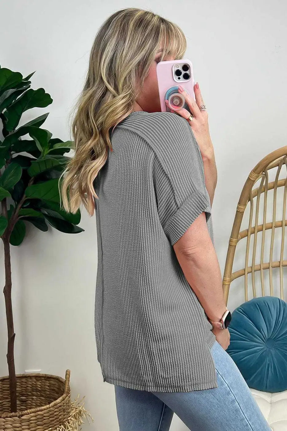 Tops/Tops & Tees Summer Knit Exposed Stitching T-shirt