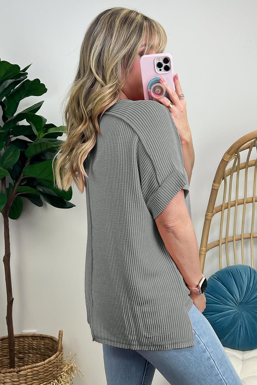 Tops/Tops & Tees Summer Knit Exposed Stitching T-shirt