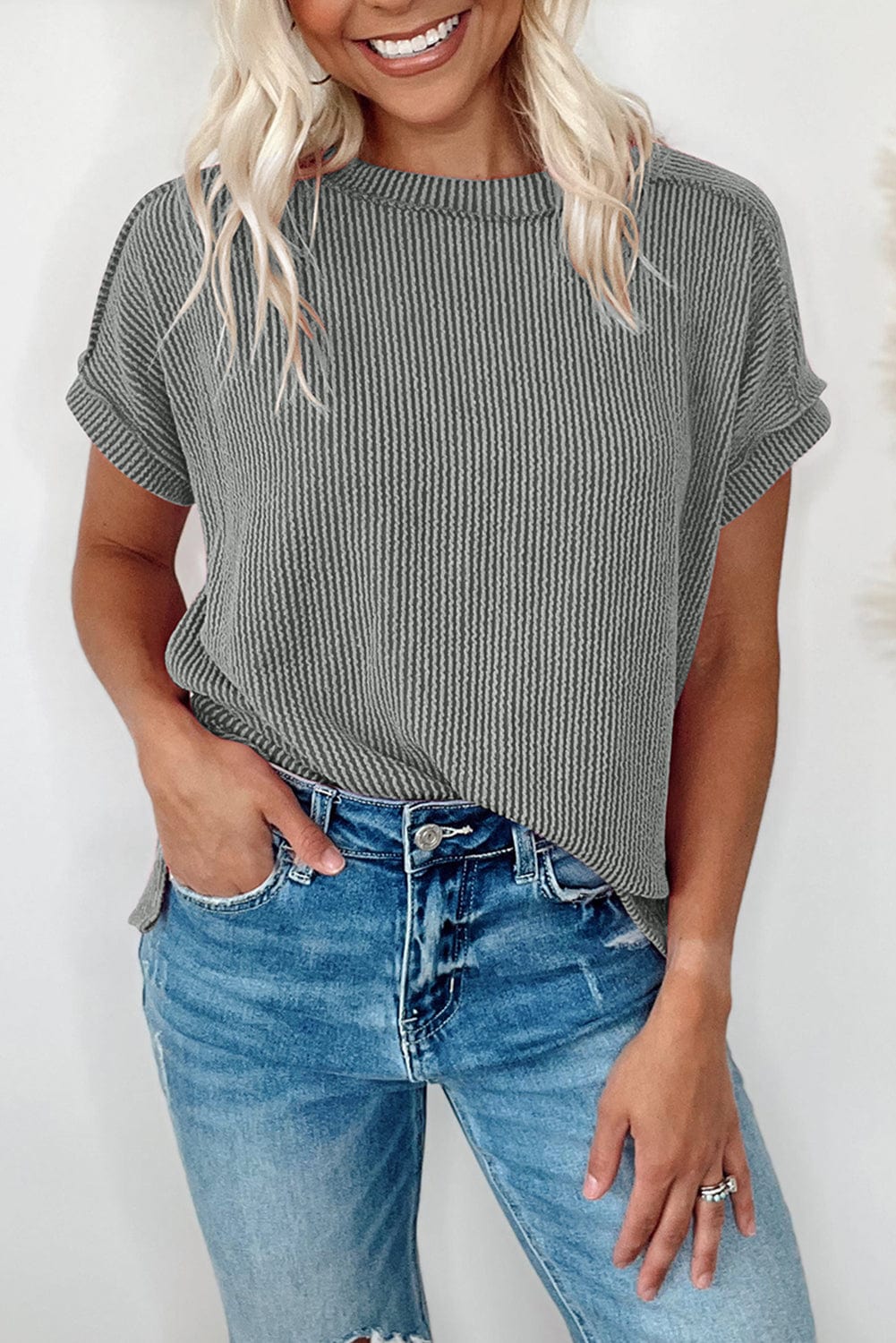 Tops/Tops & Tees Summer Knit Exposed Stitching T-shirt