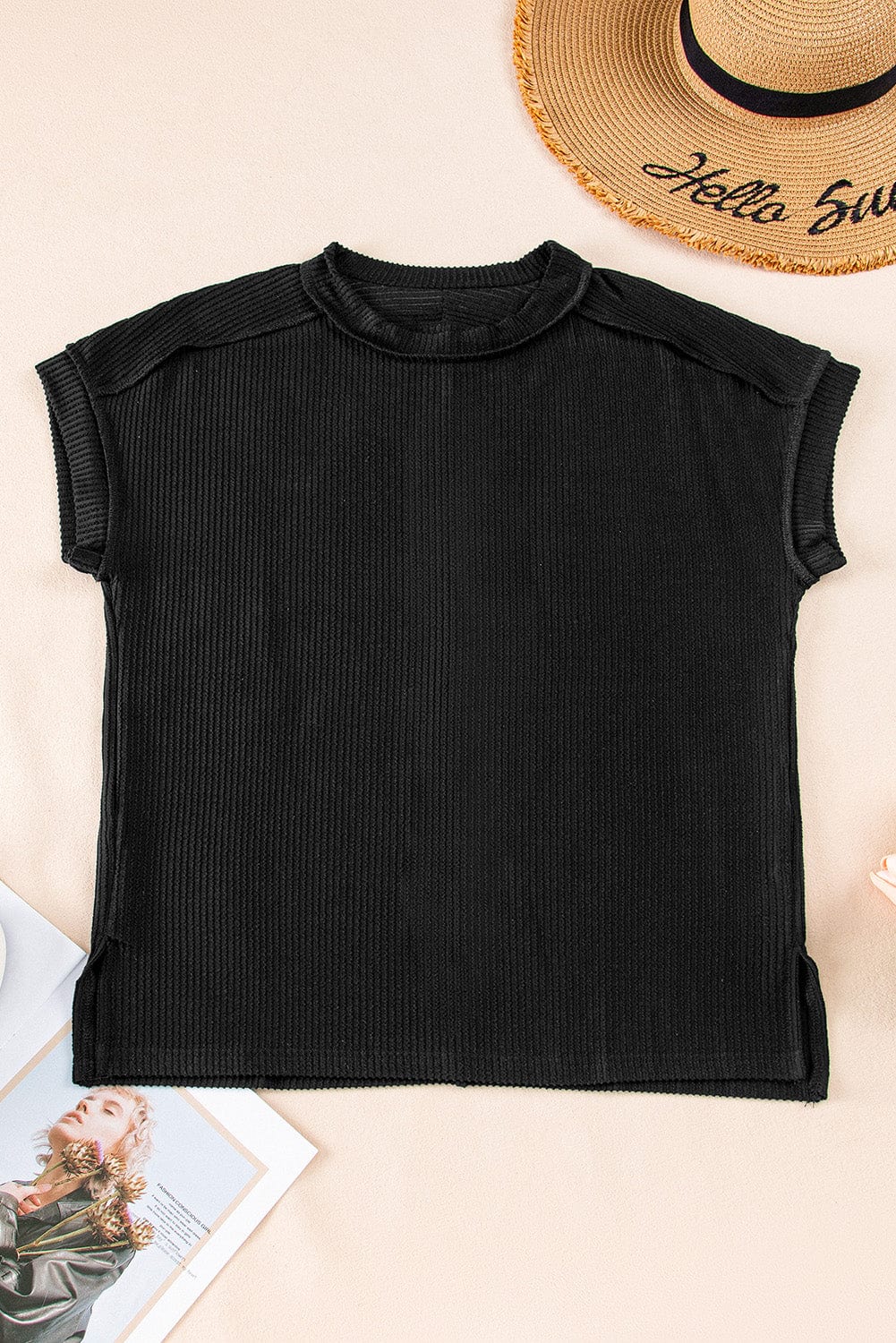 Tops/Tops & Tees Summer Knit Exposed Stitching T-shirt