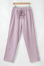 Trousers Satin-Stripe Drawstring High-Waist Pants