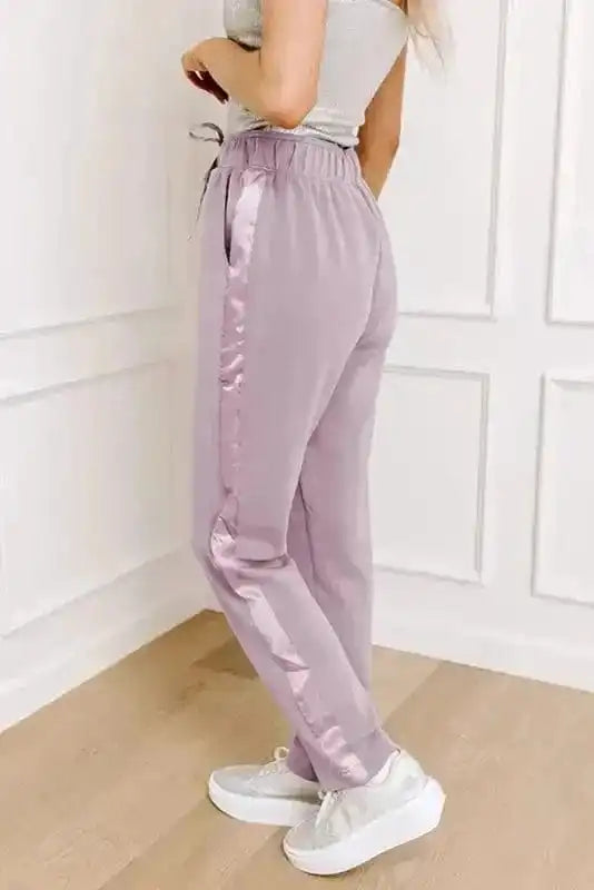 Trousers Satin-Stripe Drawstring High-Waist Pants