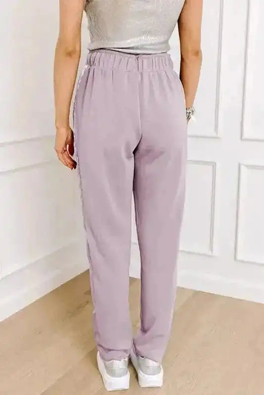 Trousers Satin-Stripe Drawstring High-Waist Pants