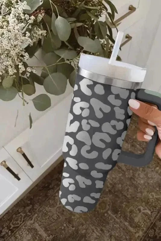 Tumblers Gray / ONE SIZE / Stainless steel Gray Leopard Print 40 OZ Stainless Steel  Cup