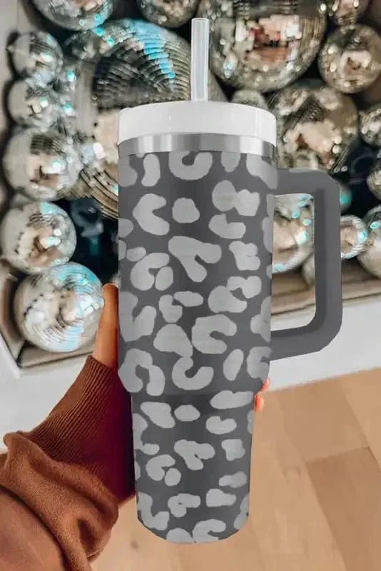 Tumblers Gray / ONE SIZE / Stainless steel Gray Leopard Print 40 OZ Stainless Steel  Cup
