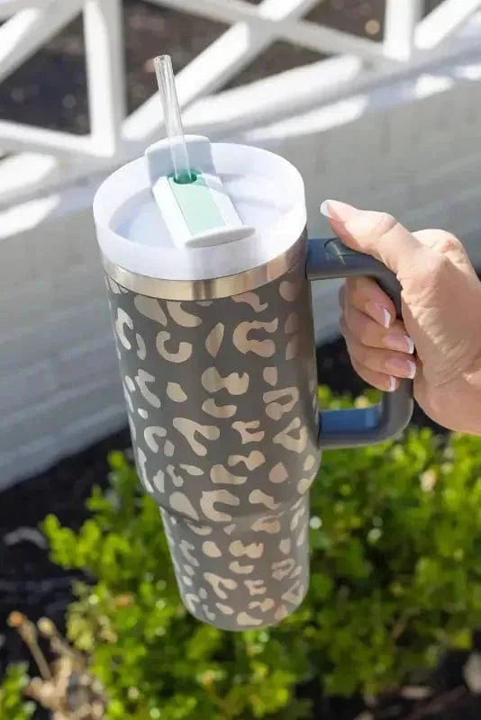 Tumblers Gray / ONE SIZE / Stainless steel Gray Leopard Print 40 OZ Stainless Steel  Cup