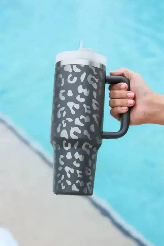 Tumblers Gray / ONE SIZE / Stainless steel Gray Leopard Print 40 OZ Stainless Steel  Cup