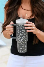 Tumblers Gray / ONE SIZE / Stainless steel Gray Leopard Print 40 OZ Stainless Steel  Cup