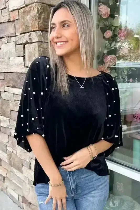 Tunic Tops Onyx Bead Velvet Tunic Top