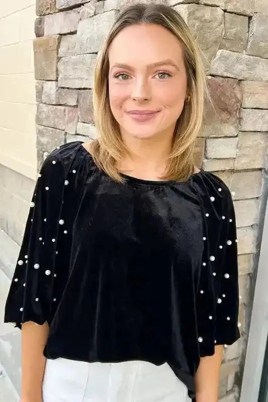 Tunic Tops Onyx Bead Velvet Tunic Top