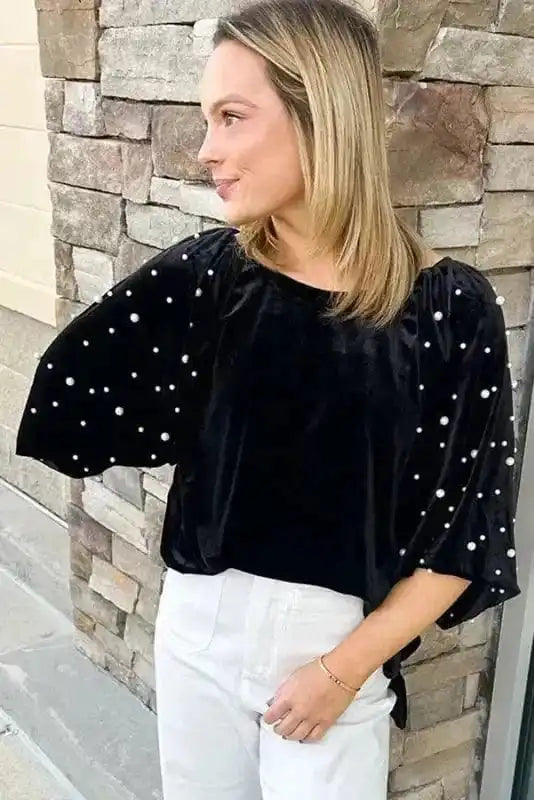 Tunic Tops Onyx Bead Velvet Tunic Top