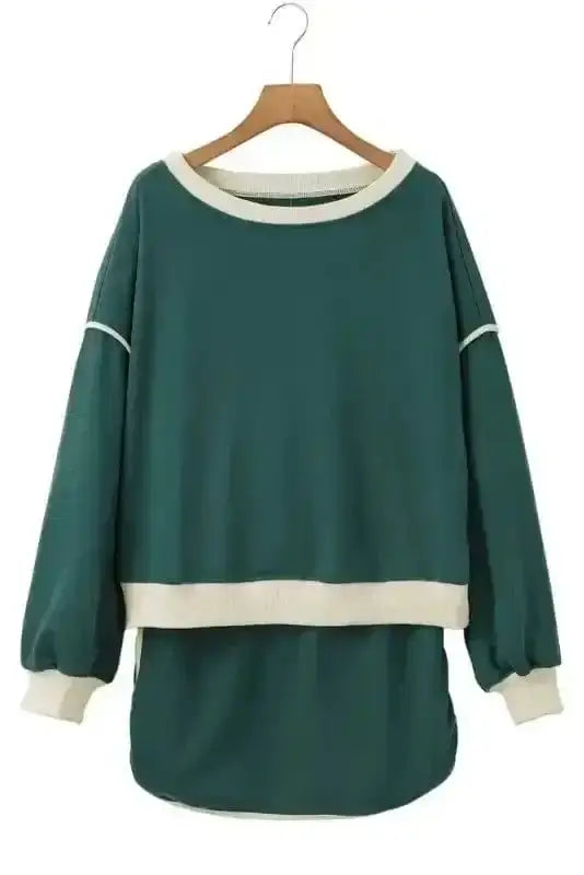 Two Piece Dresses Evergreen Contrast Pullover and Skort Set
