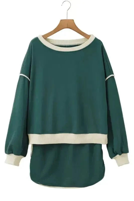 Two Piece Dresses Evergreen Contrast Pullover and Skort Set